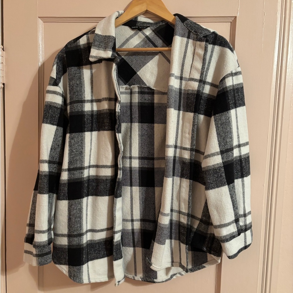 Black and White Plaid Shirt Jacket